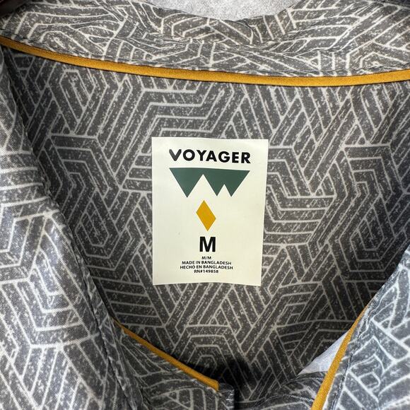 Voyager Alpine Shirt Mens Medium Gray Geometric Short Sleeve Button Up Pocket - Picture 5 of 13